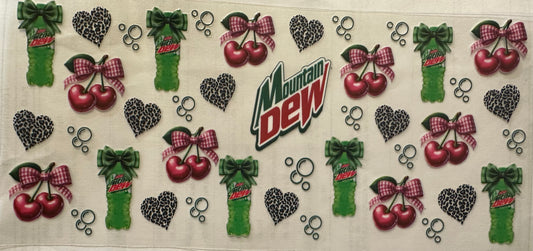 Mt dew with cherries and leopard hearts wrap