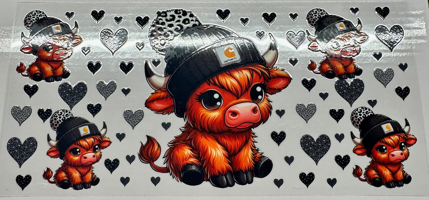 Highland Cow in black beanie wrap