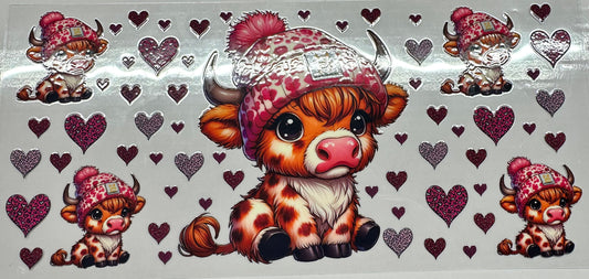 Highland Cow in pink beanie wrap